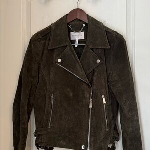 BCBGeneration Green Leather Jacket with Biker Style and Asymmetrical Zipper